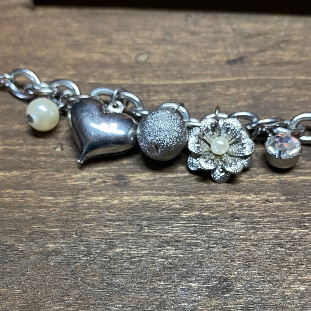 Silver Charm Bracelet with Heart, Key, Flower and More Beads - Picture 11 of 13